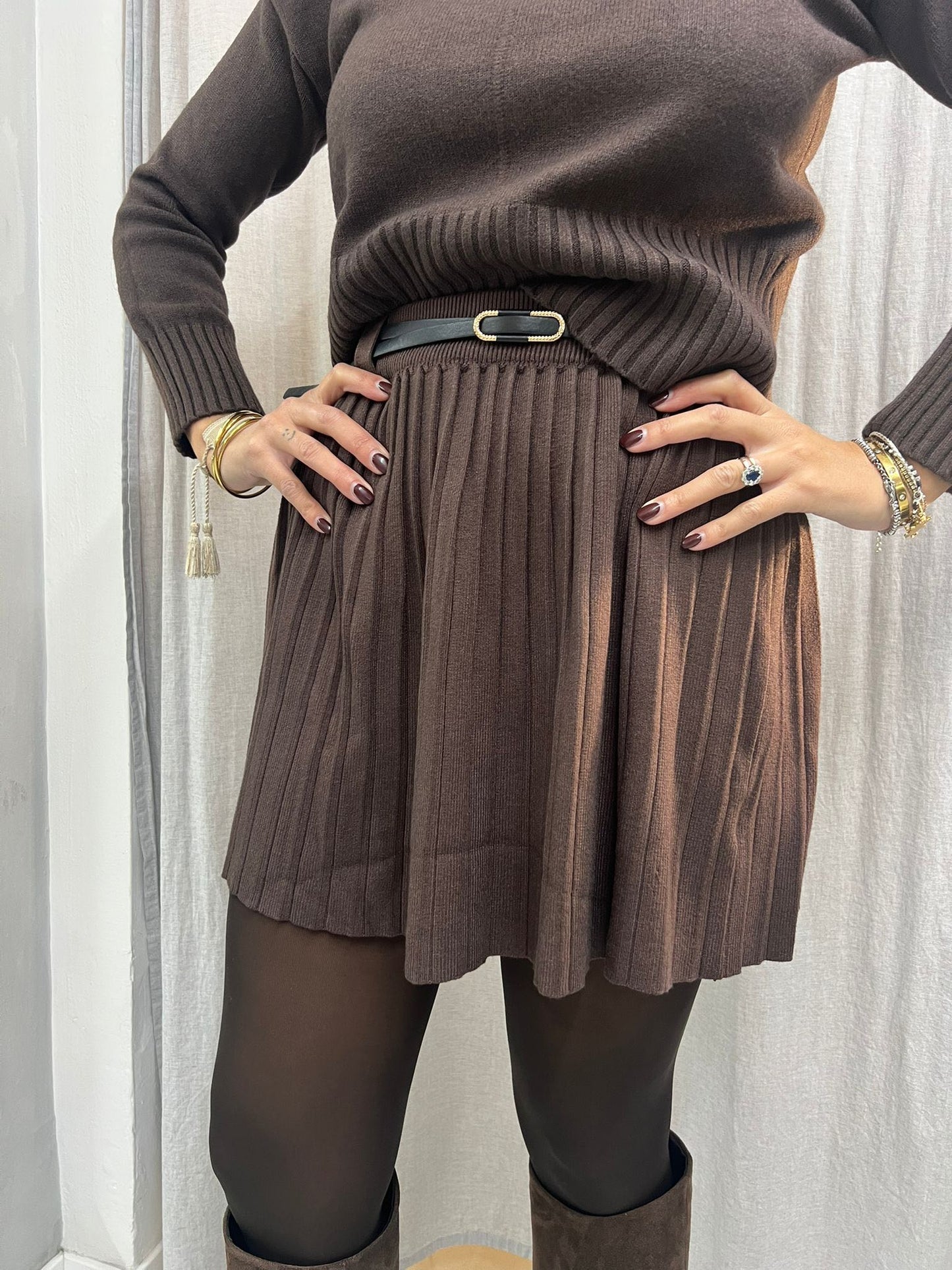 GONNA IN MAGLIA PLISSETTATA MORO