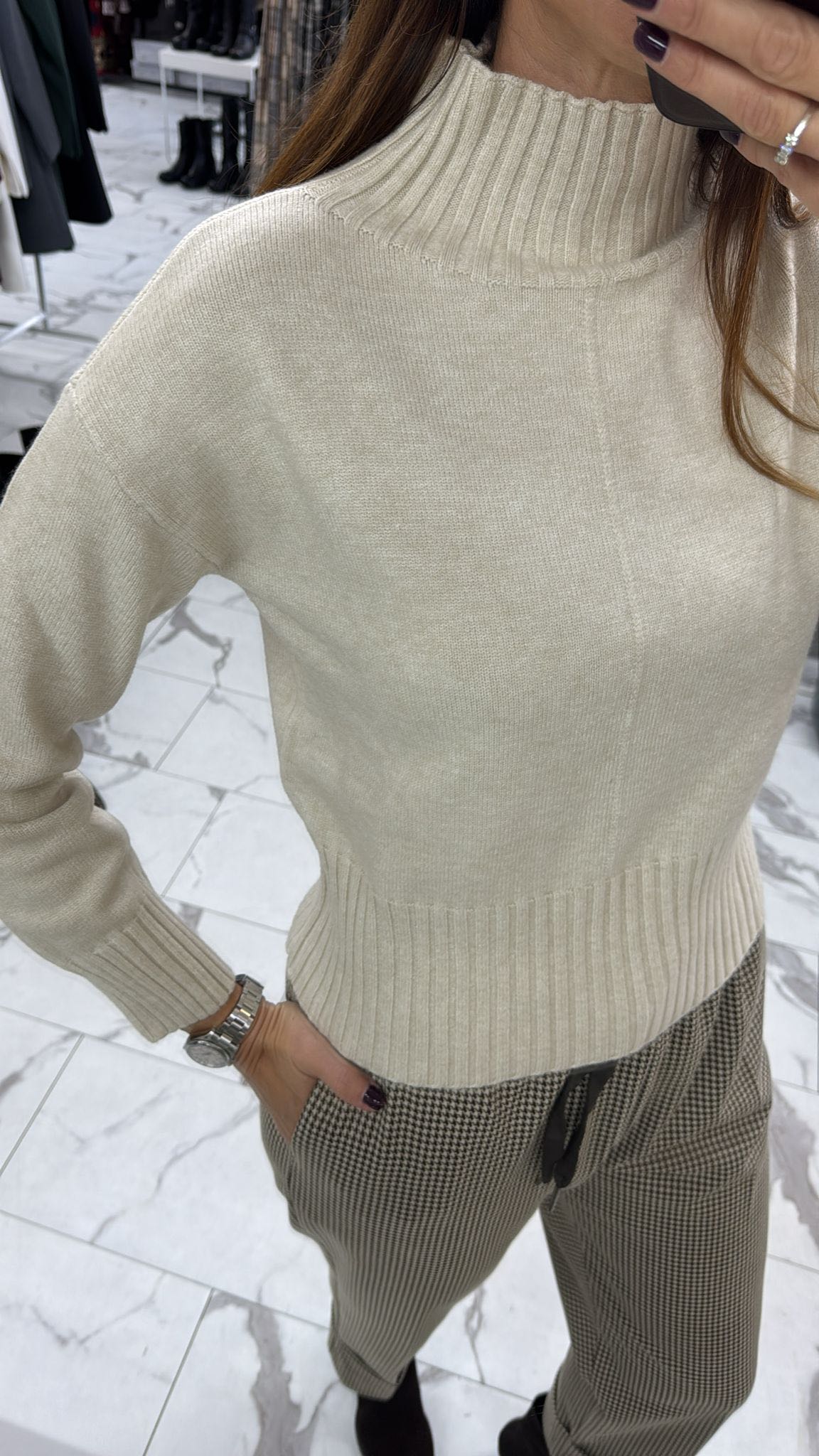 MAGLIA COLLO ALTO RIGA BEIGE