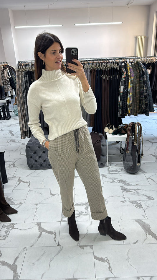 MAGLIA COLLO ALTO RIGA BEIGE