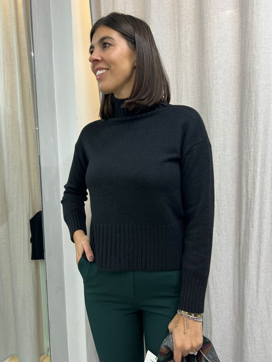 MAGLIA COLLO ALTO RIGA NERO