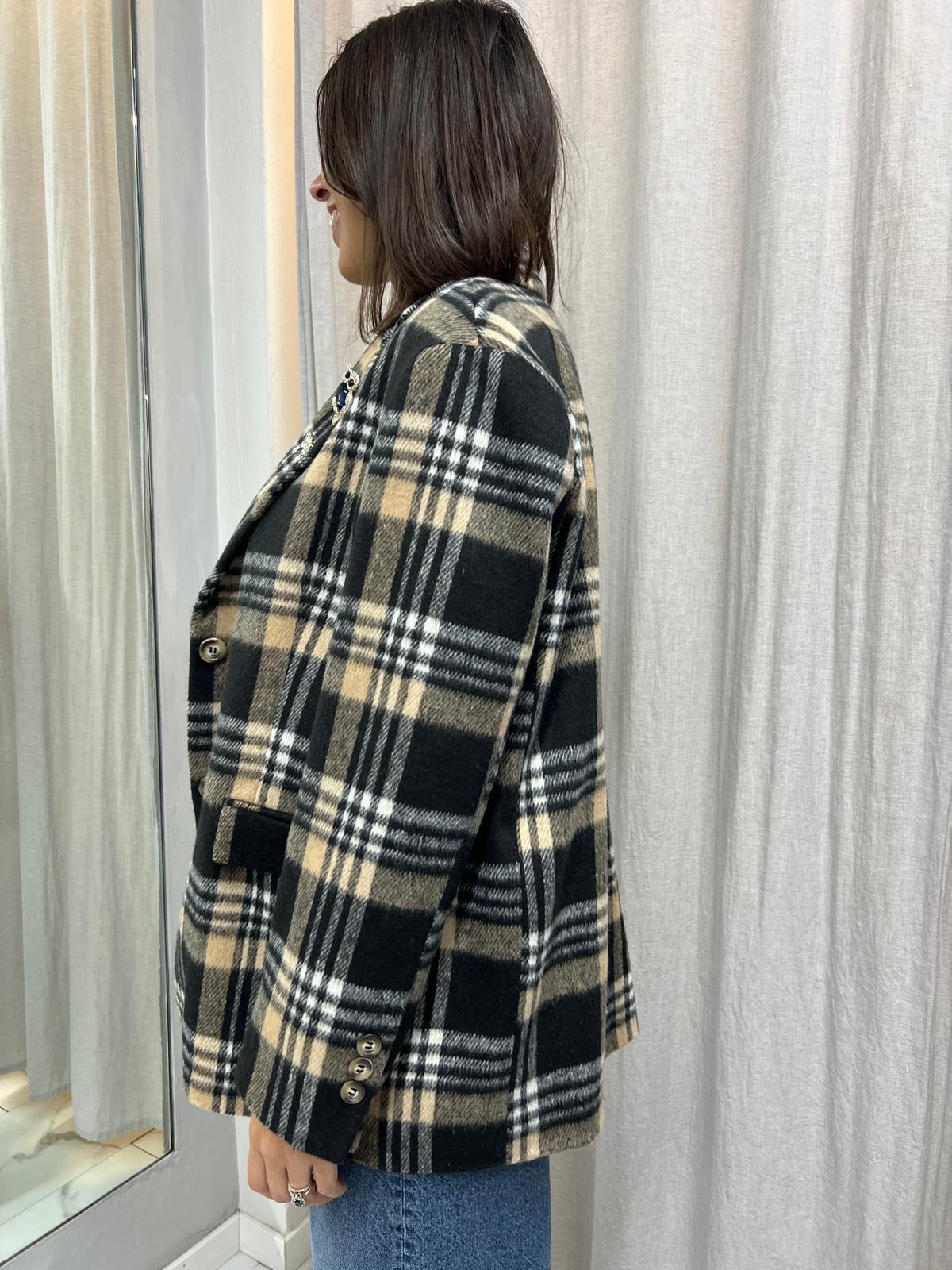 CAPPOTTINO OVER TARTAN CAMMELLO E NERO