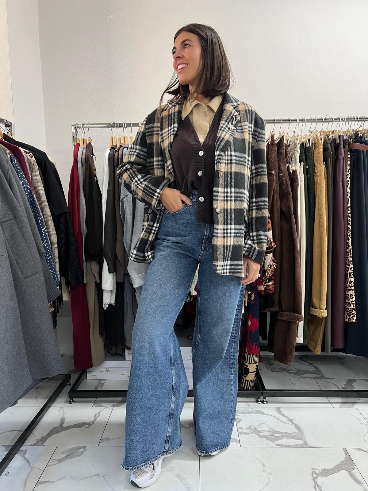 CAPPOTTINO OVER TARTAN CAMMELLO E NERO