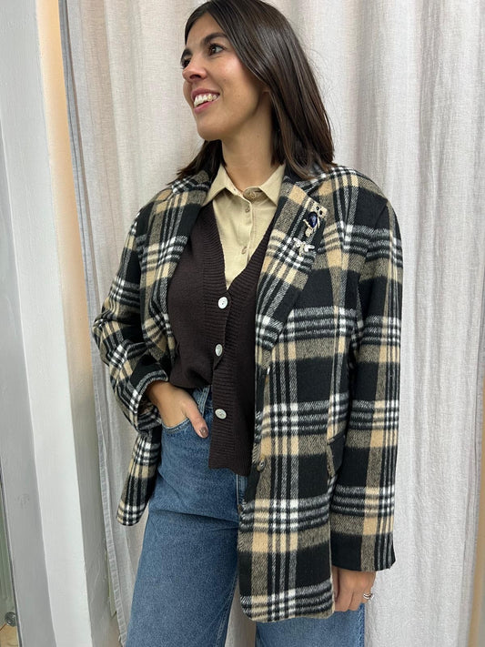 CAPPOTTINO OVER TARTAN CAMMELLO E NERO