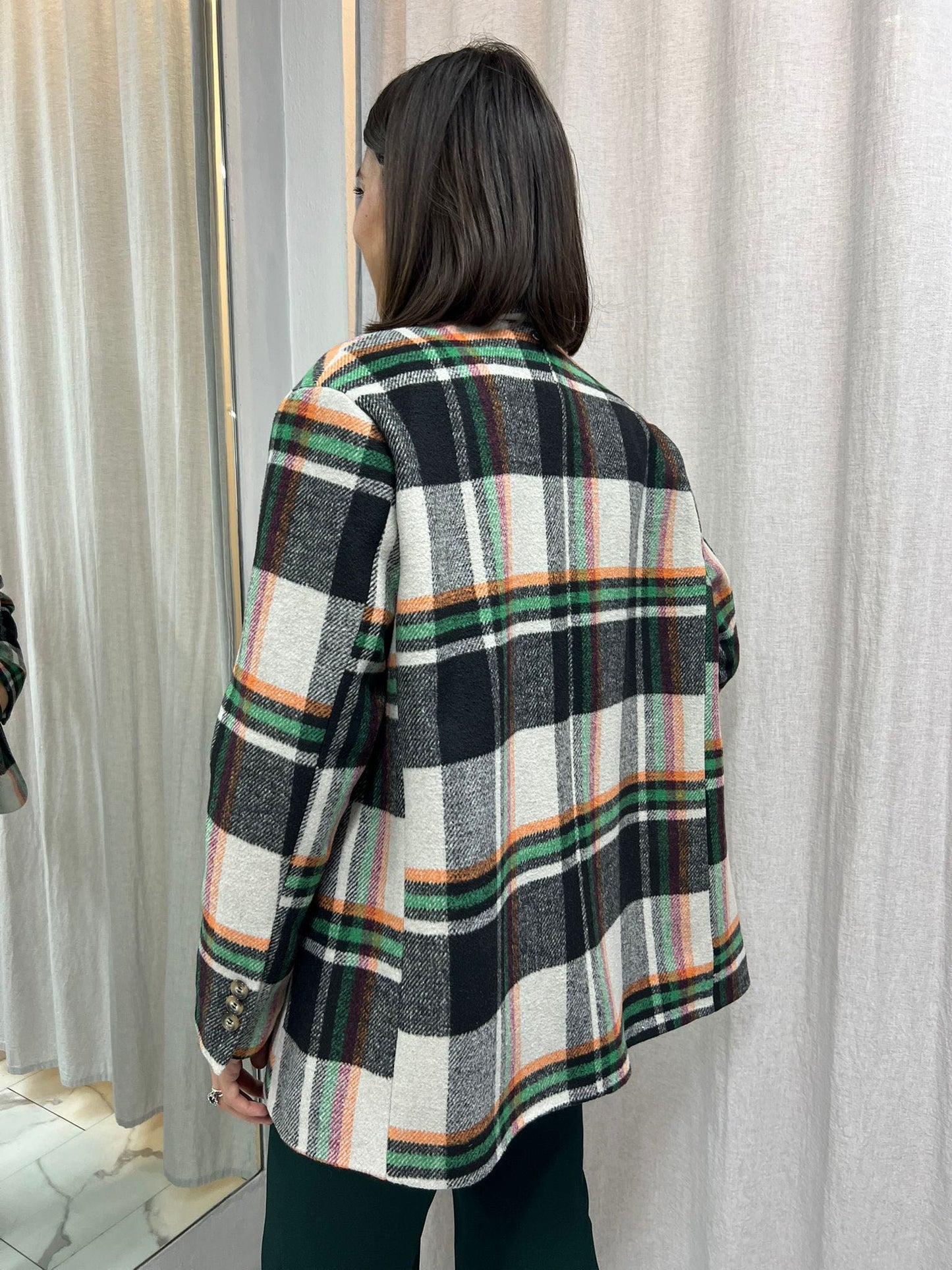 CAPPOTTINO OVER TARTAN VERDE ARANCIO NERO
