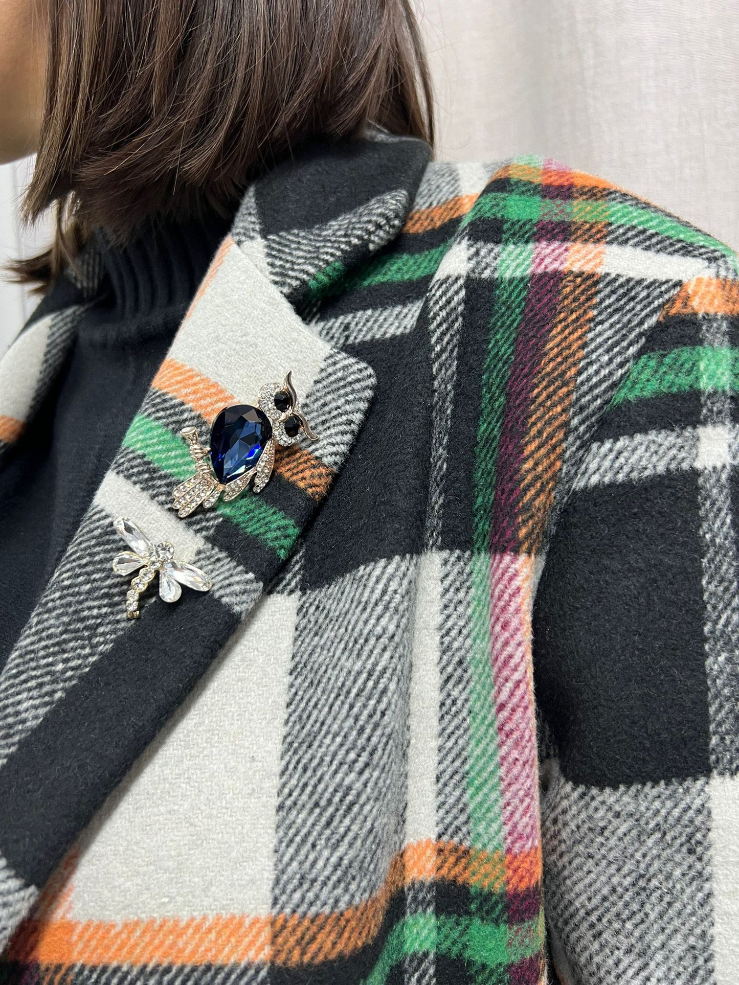 CAPPOTTINO OVER TARTAN VERDE ARANCIO NERO