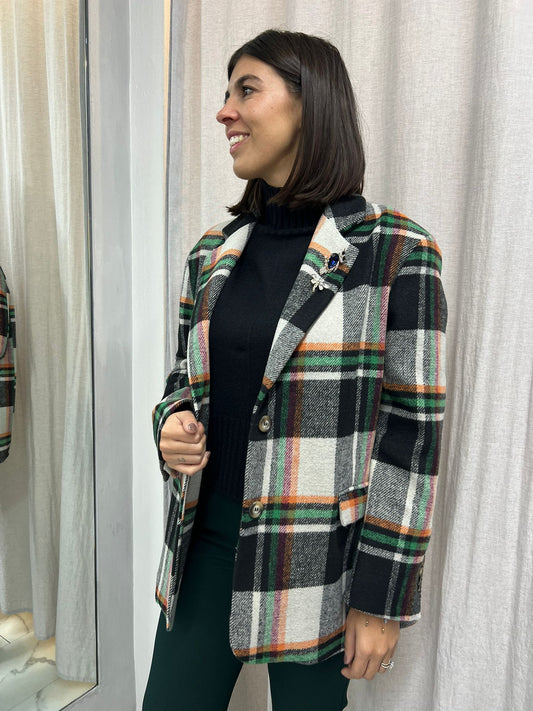 CAPPOTTINO OVER TARTAN VERDE ARANCIO NERO