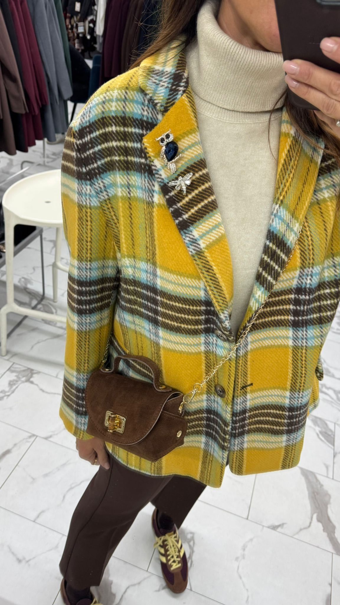 CAPPOTTINO OVER TARTAN GIALLO CIOCCOLATO