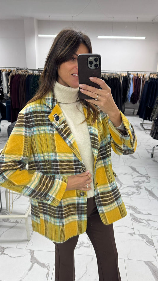 CAPPOTTINO OVER TARTAN GIALLO CIOCCOLATO