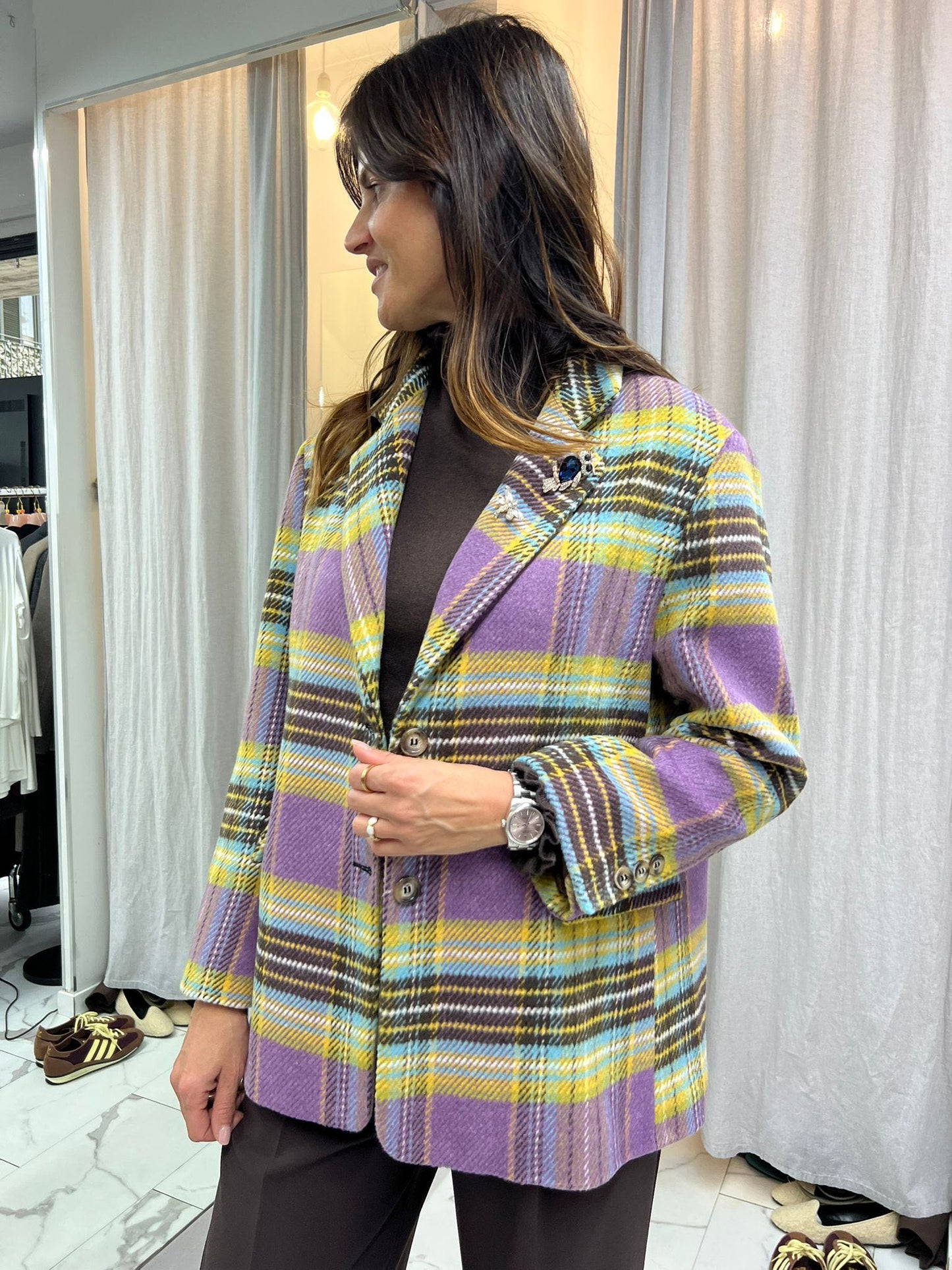 CAPPOTTINO OVER TARTAN LILLA GIALLO