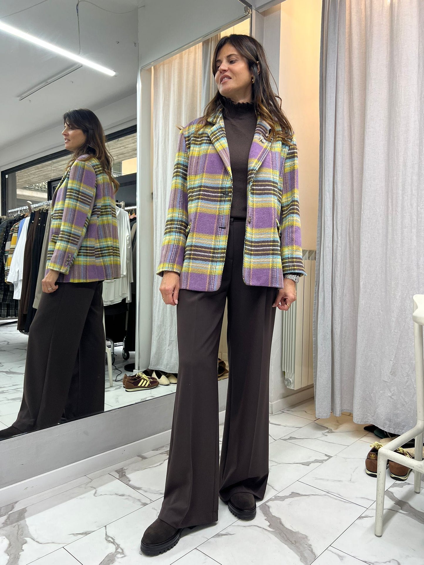 CAPPOTTINO OVER TARTAN LILLA GIALLO