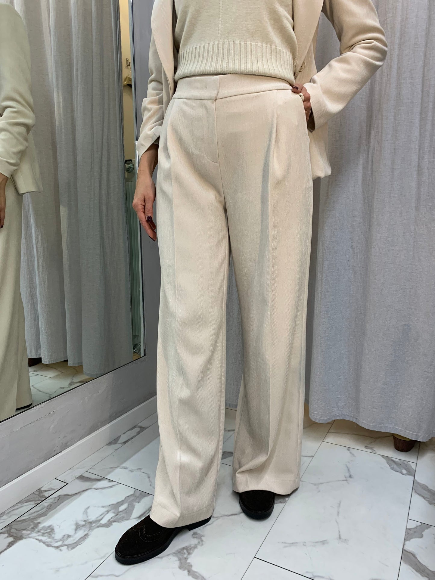 PANTALONE SPIGATO PALAZZO VELLUTO BURRO