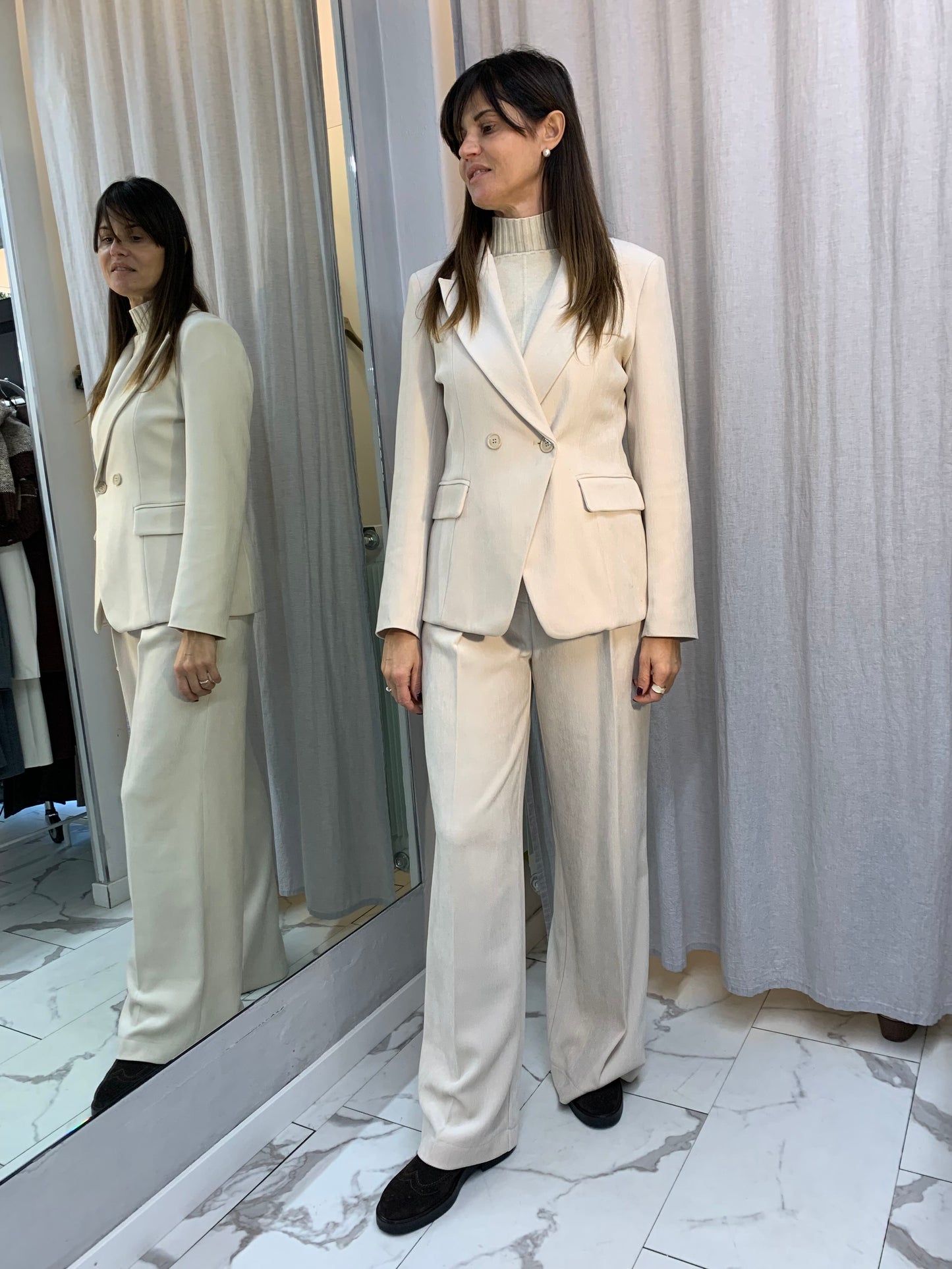 PANTALONE SPIGATO PALAZZO VELLUTO BURRO