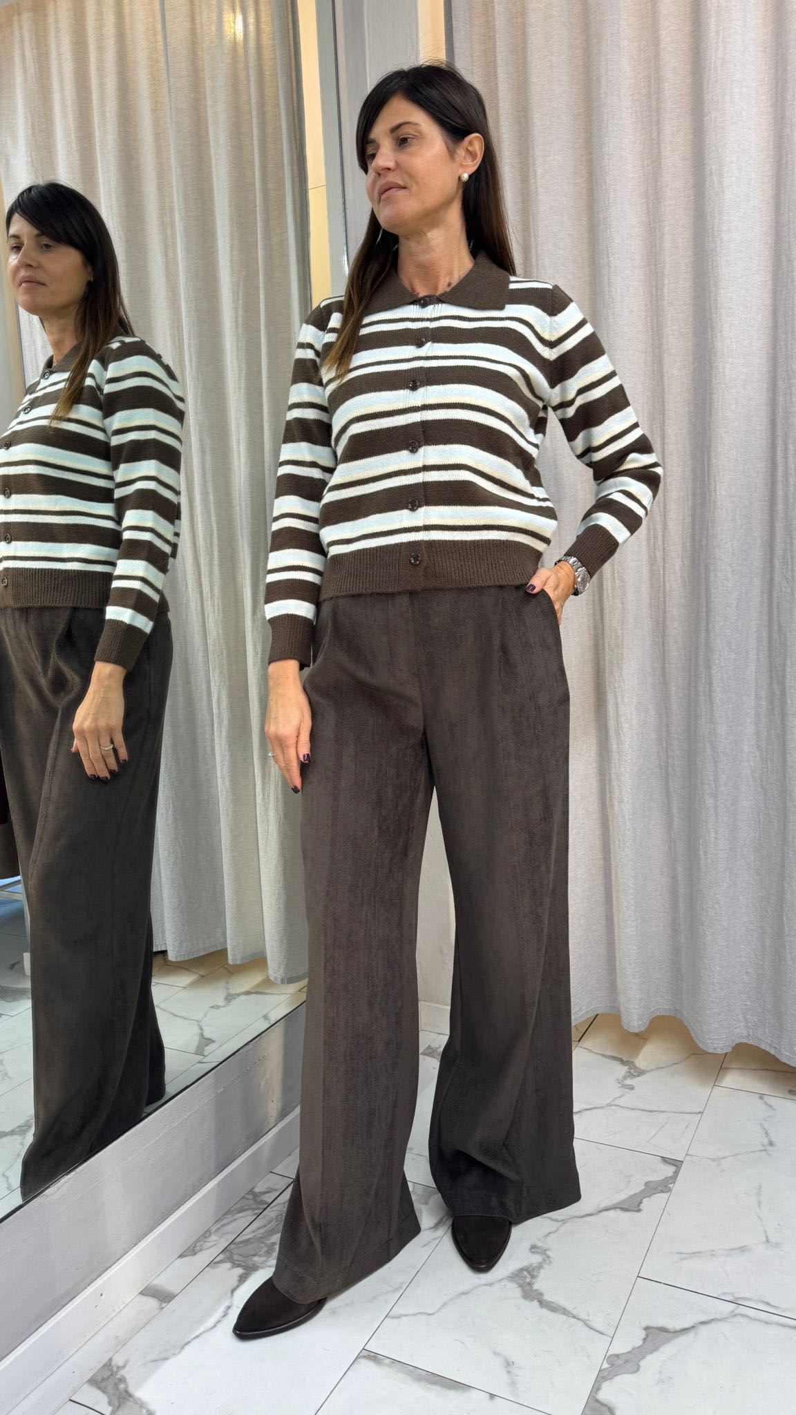 PANTALONE SPIGATO PALAZZO VELLUTO CIOCCOLATO