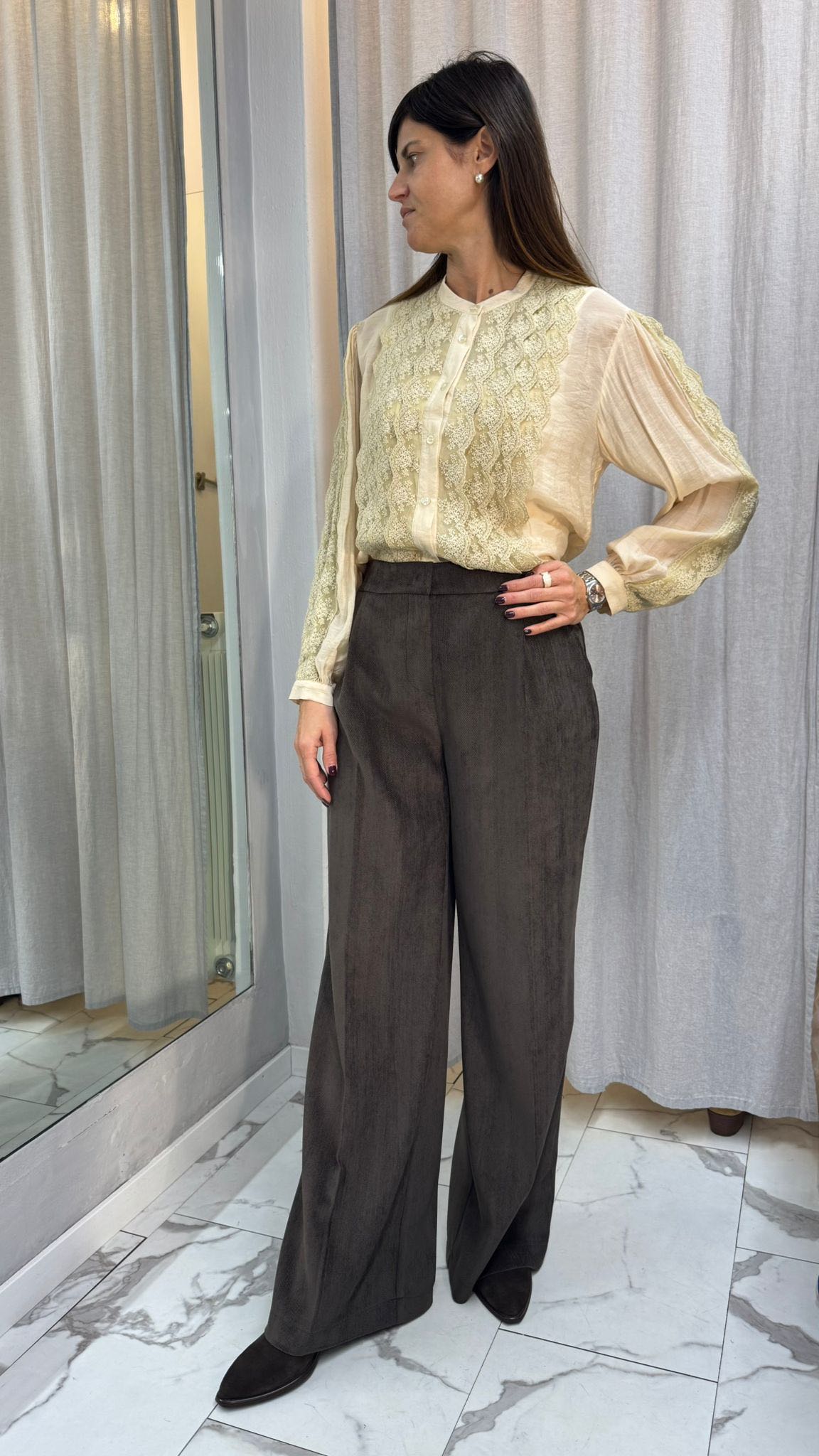 PANTALONE SPIGATO PALAZZO VELLUTO CIOCCOLATO