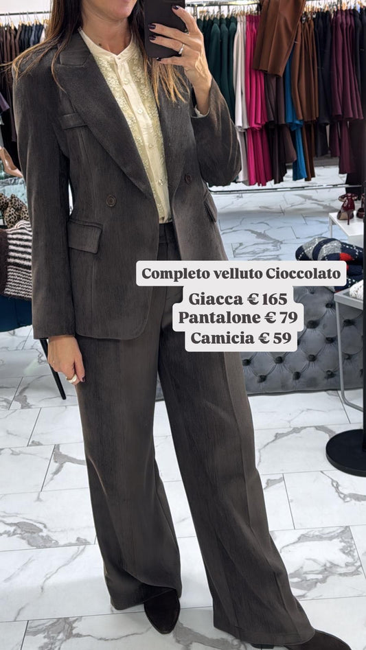 PANTALONE SPIGATO PALAZZO VELLUTO CIOCCOLATO