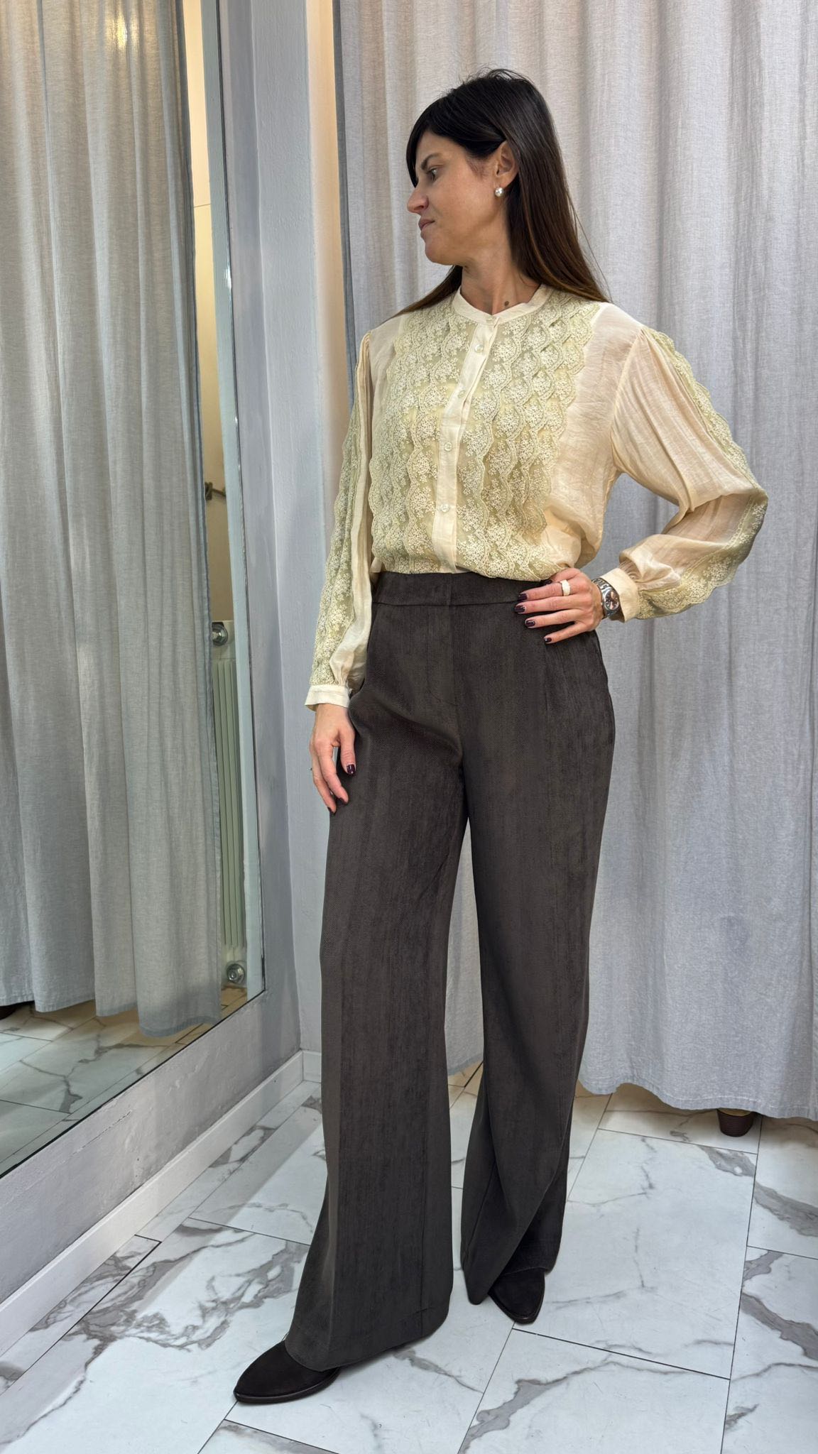 PANTALONE SPIGATO PALAZZO VELLUTO CIOCCOLATO