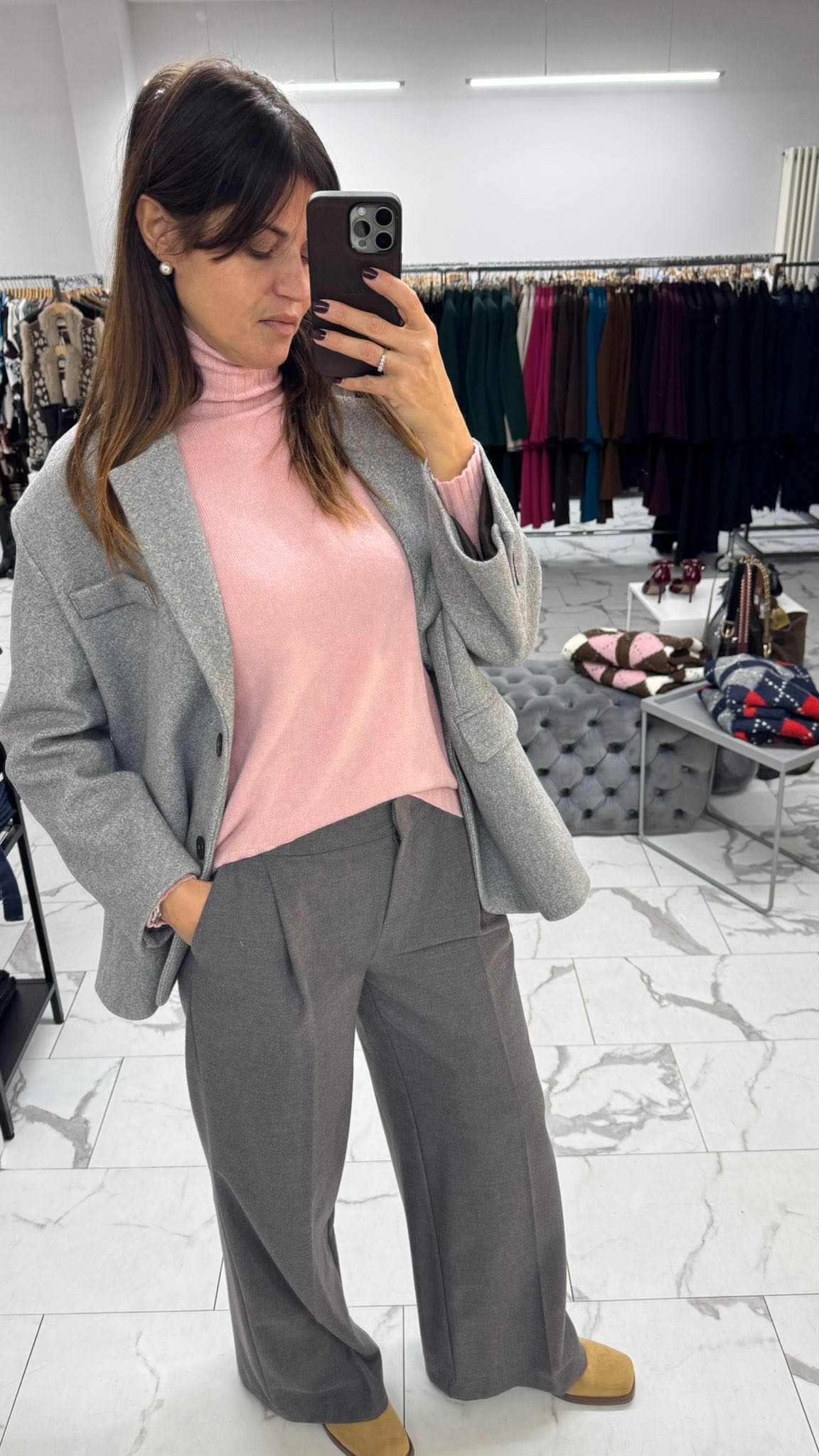 PANTALONE PALAZZO FLANELLA GRIGIO