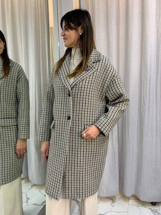 CAPPOTTO PIEDE POULE GRIGIO E NERO