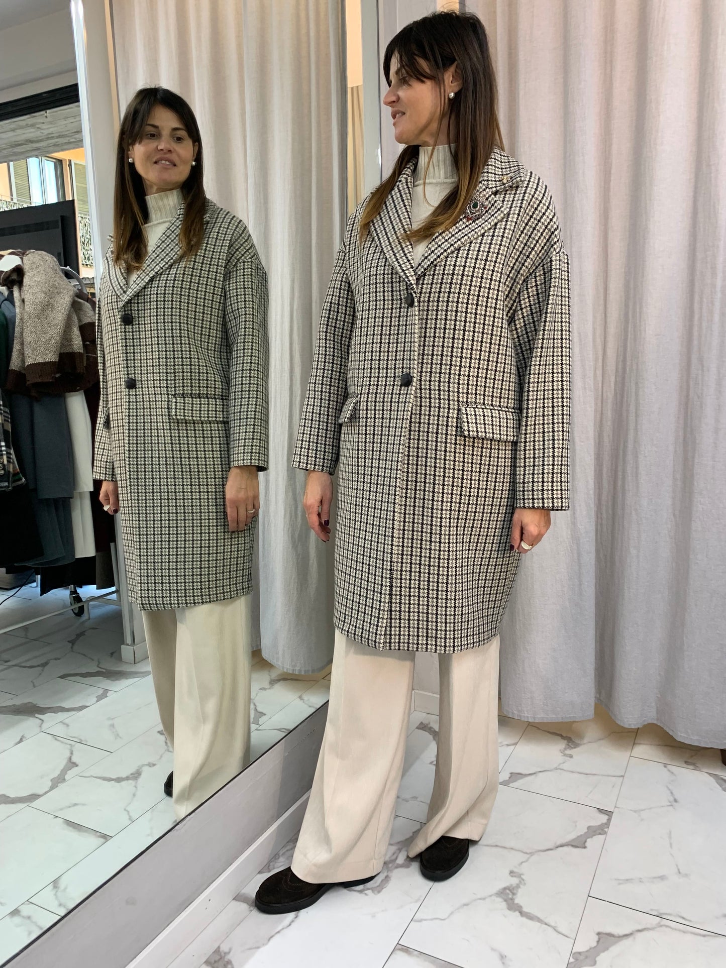 CAPPOTTO PIEDE POULE GRIGIO E NERO