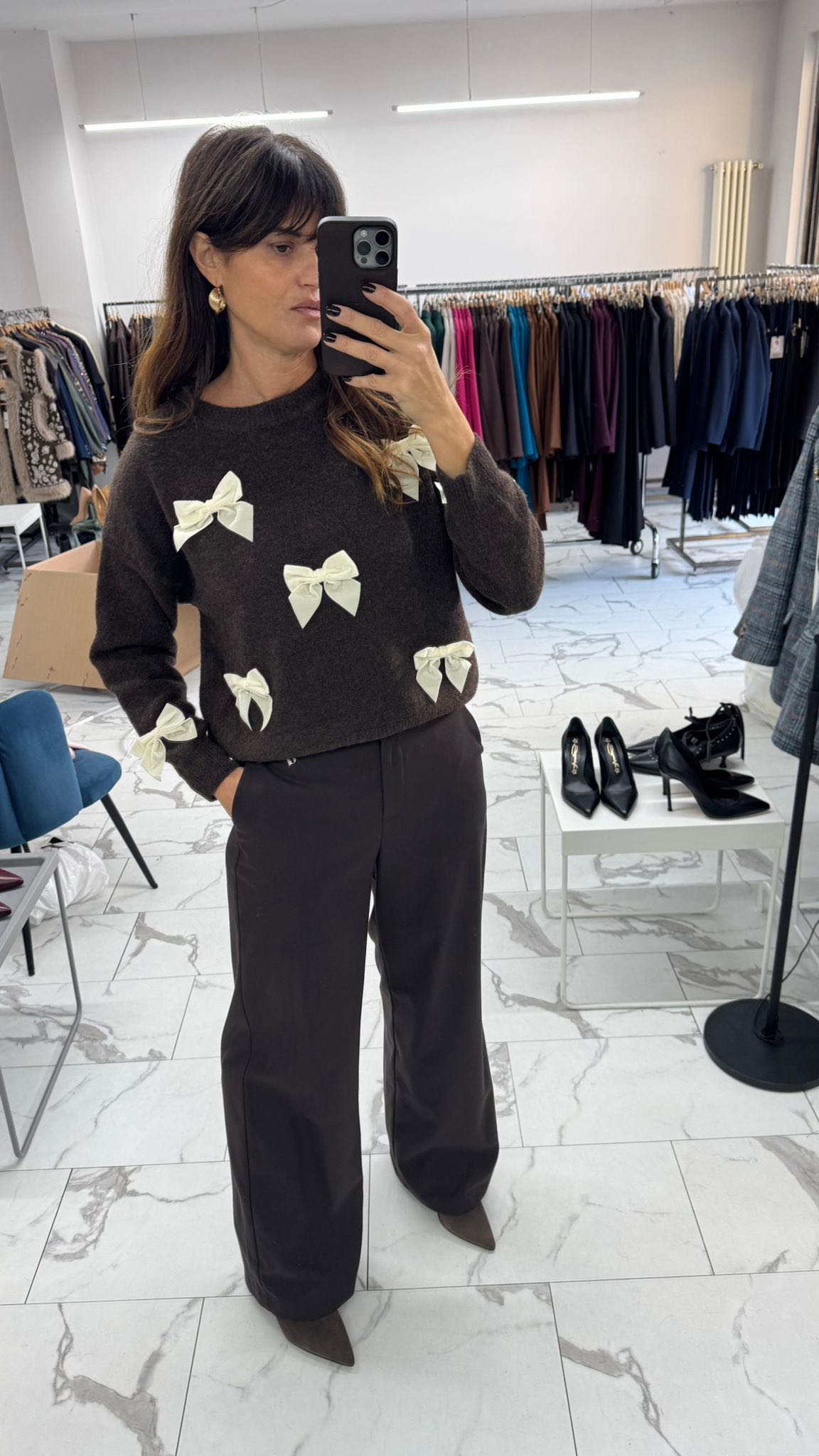 MAGLIONCINO FIOCCHI VELLUTO rosso/marrone/sabbia