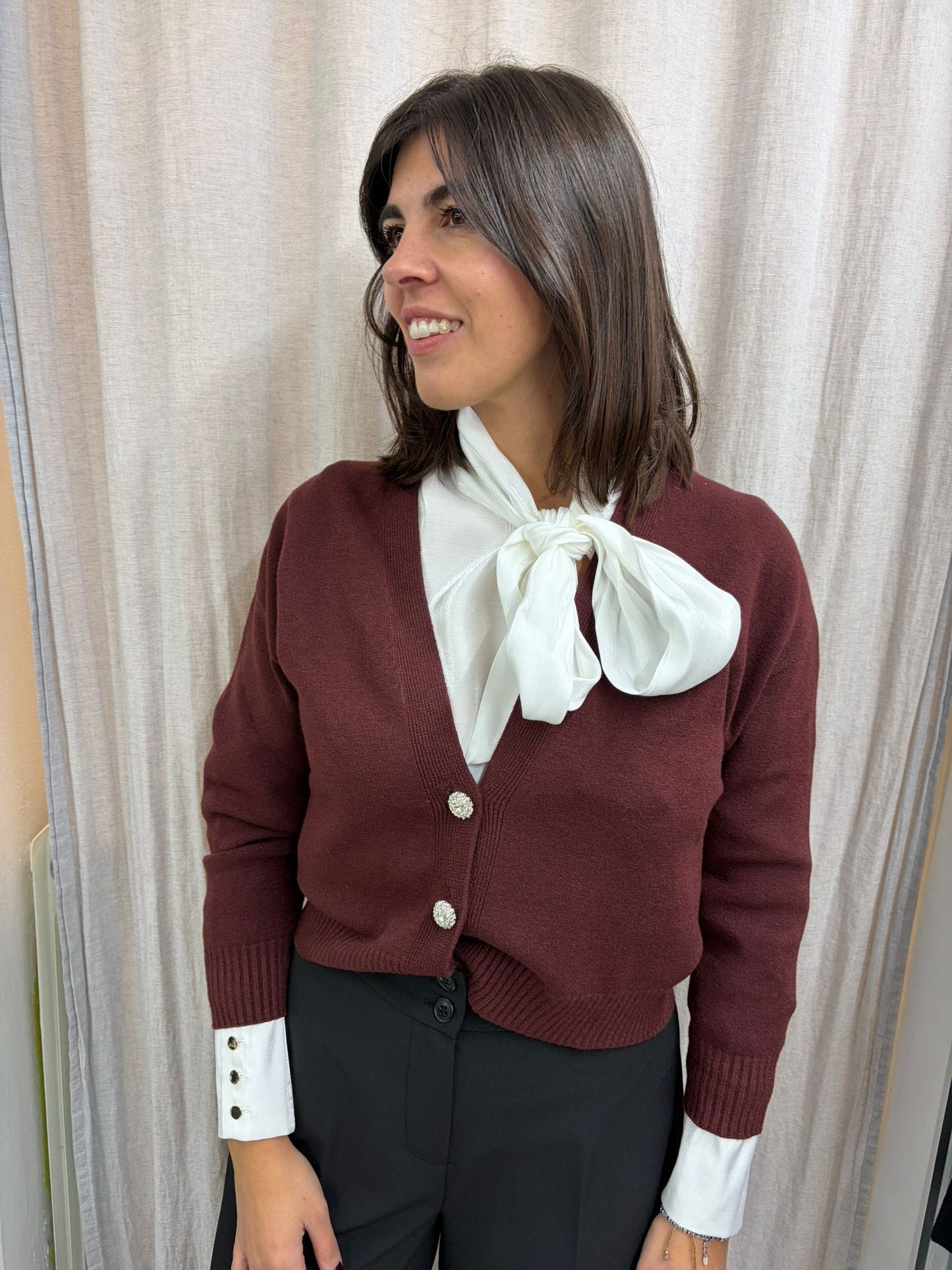 CAMICIA EFFETTO SETA FIOCCO BIANCA