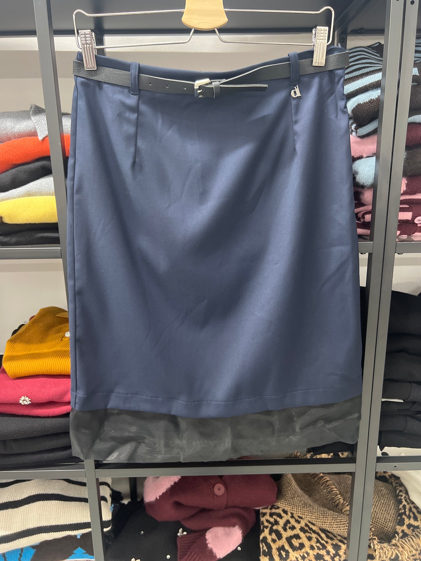 GONNA BLU CON ORGANZA NERA