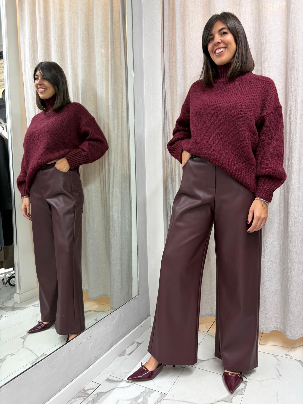 MAGLIONE MISTO LANA COLLO ALTO BORDEAUX
