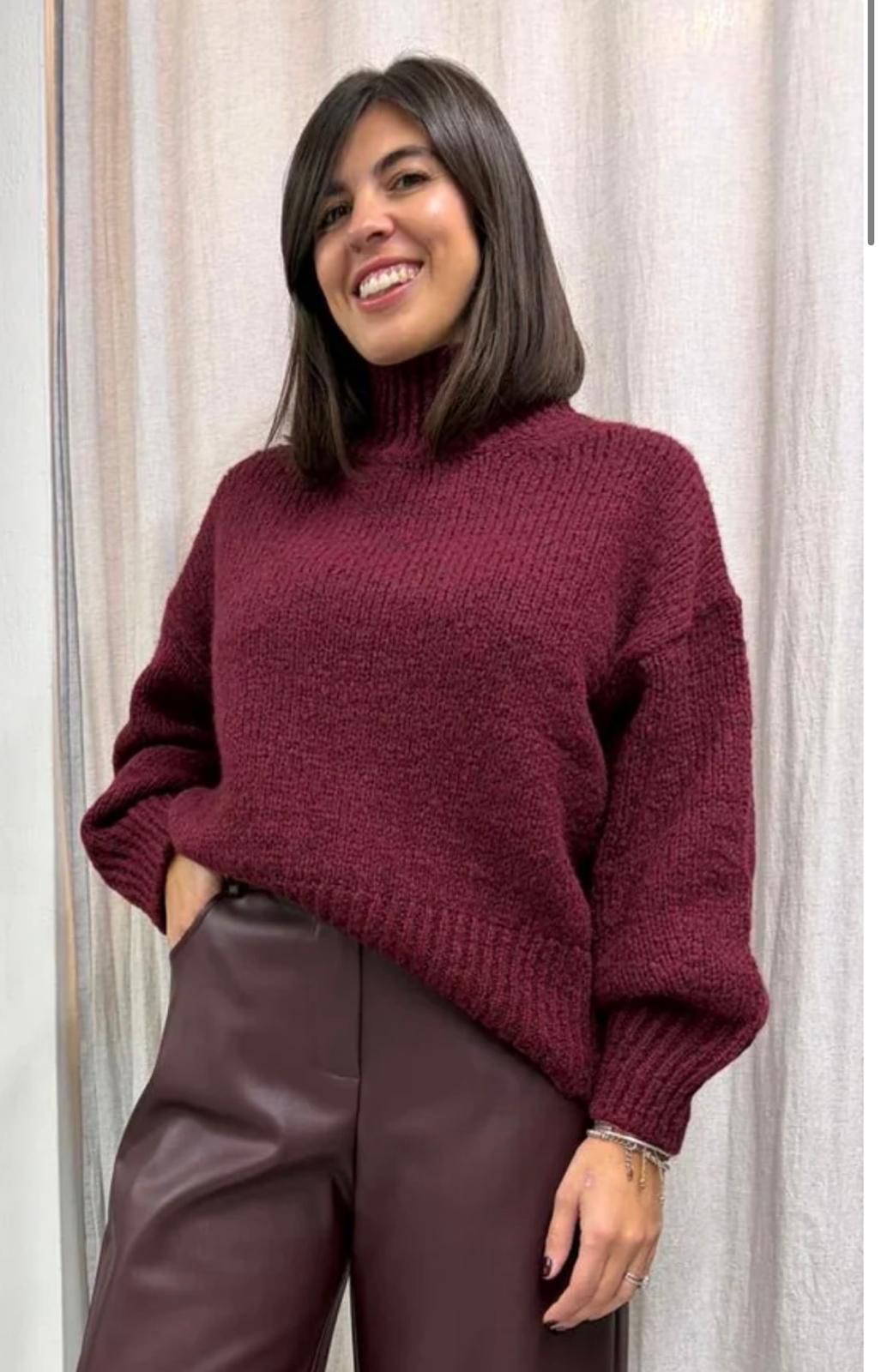 MAGLIONE MISTO LANA COLLO ALTO BORDEAUX