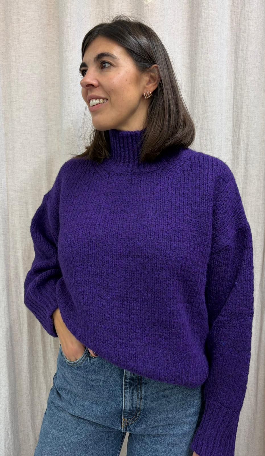 MAGLIONE MISTO LANA COLLO ALTO VIOLA