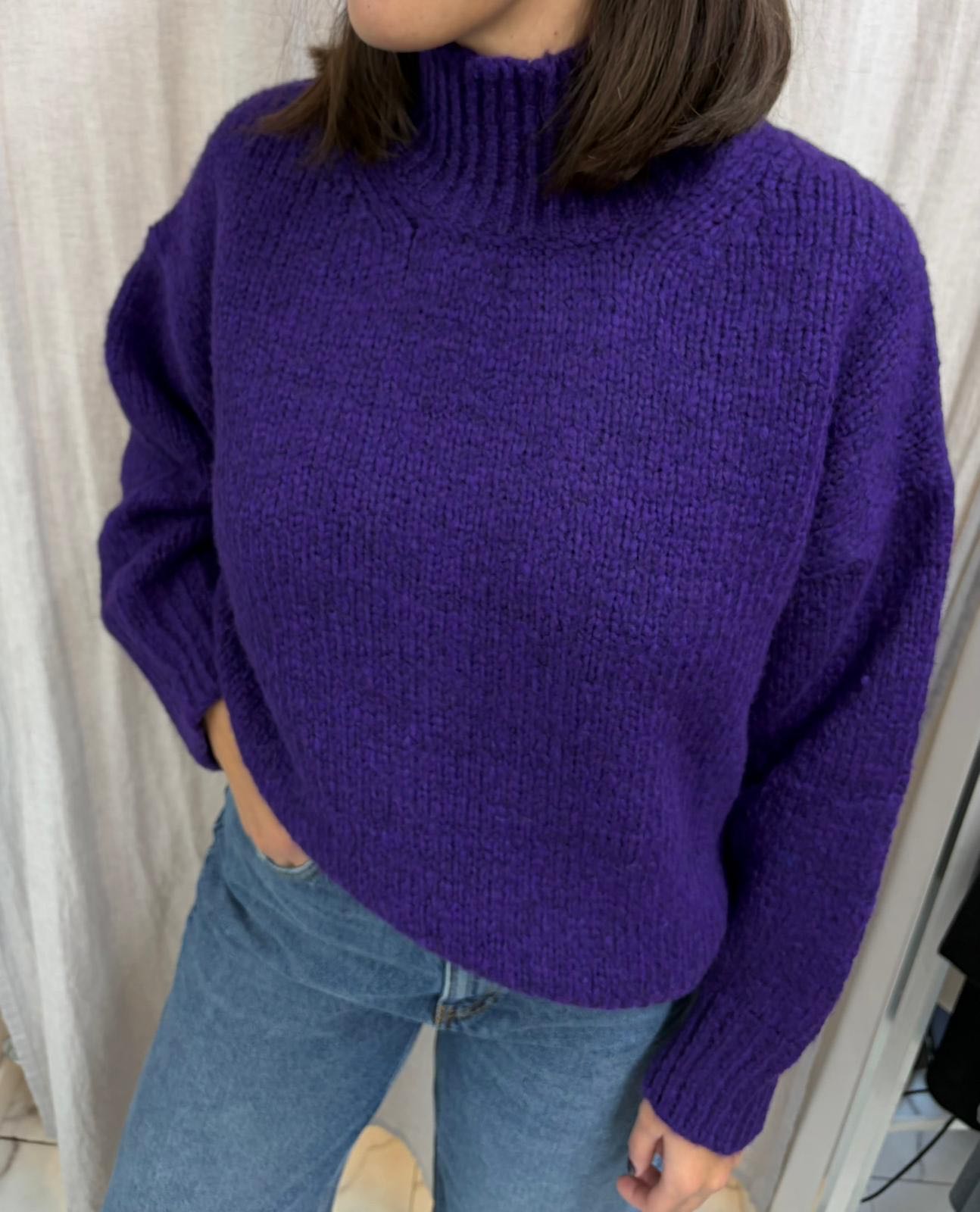 MAGLIONE MISTO LANA COLLO ALTO VIOLA