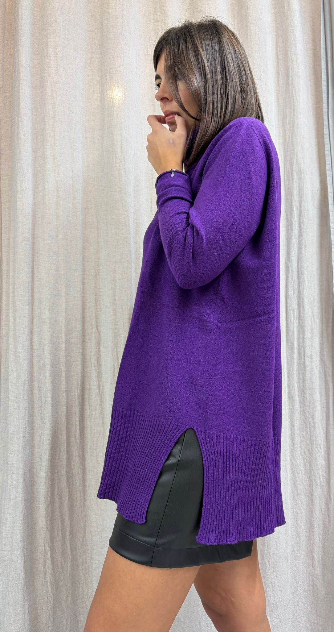 MAXI MAGLIA COLLO ALTO VIOLA