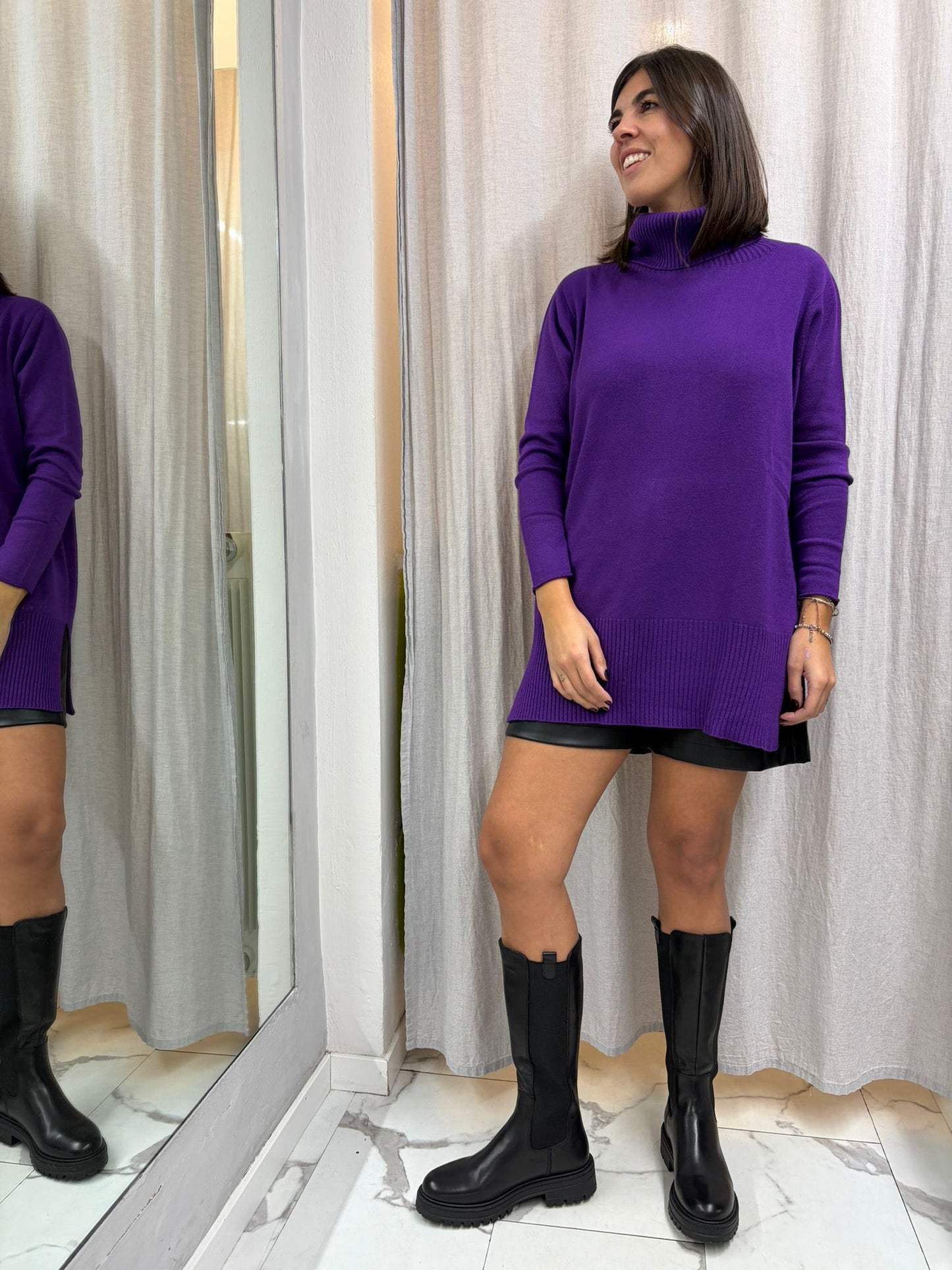 MAXI MAGLIA COLLO ALTO VIOLA