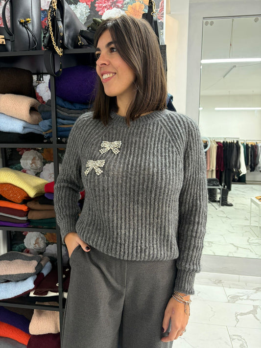 MAGLIONCINO FIOCCO CASTONI GRIGIO