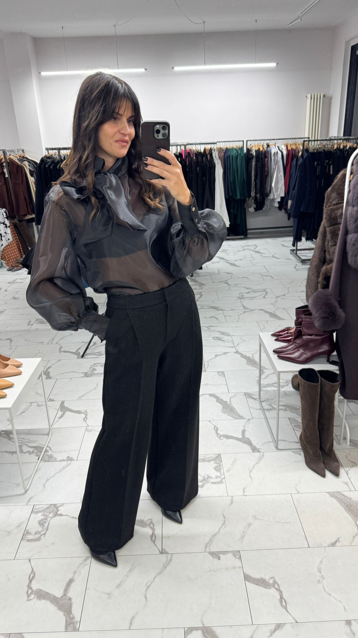 CAMICIA ORGANZA FIOCCO NERO