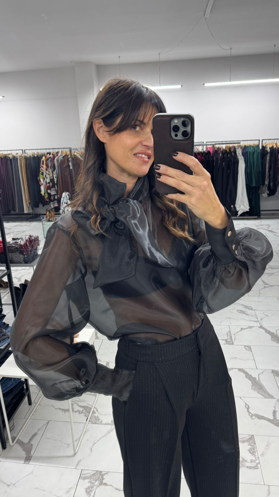 CAMICIA ORGANZA FIOCCO NERO