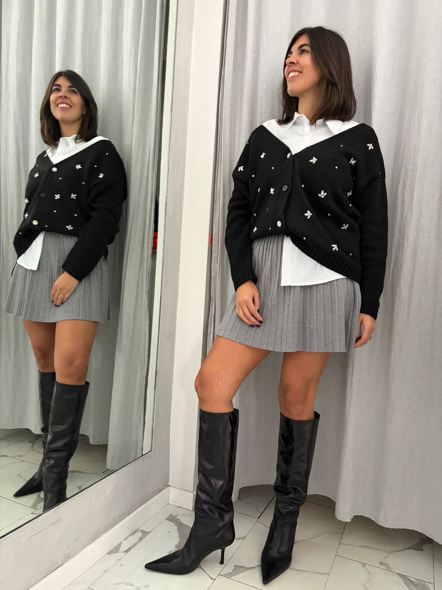 CARDIGAN NERO CASTONI FIOCCO