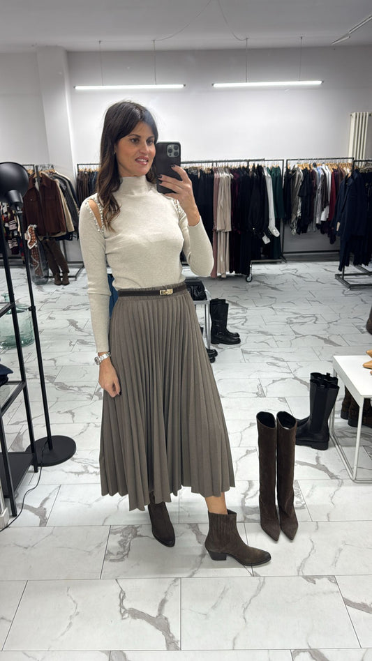 MAGLIA CUT OUT STRASS PERLE BEIGE