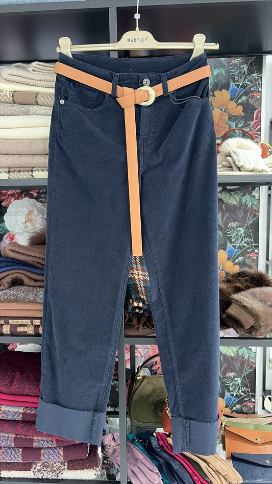 PANTALONE VELLUTO RISVOLTO BLU