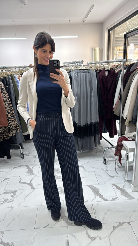 PANTALONE GESSATO BLU