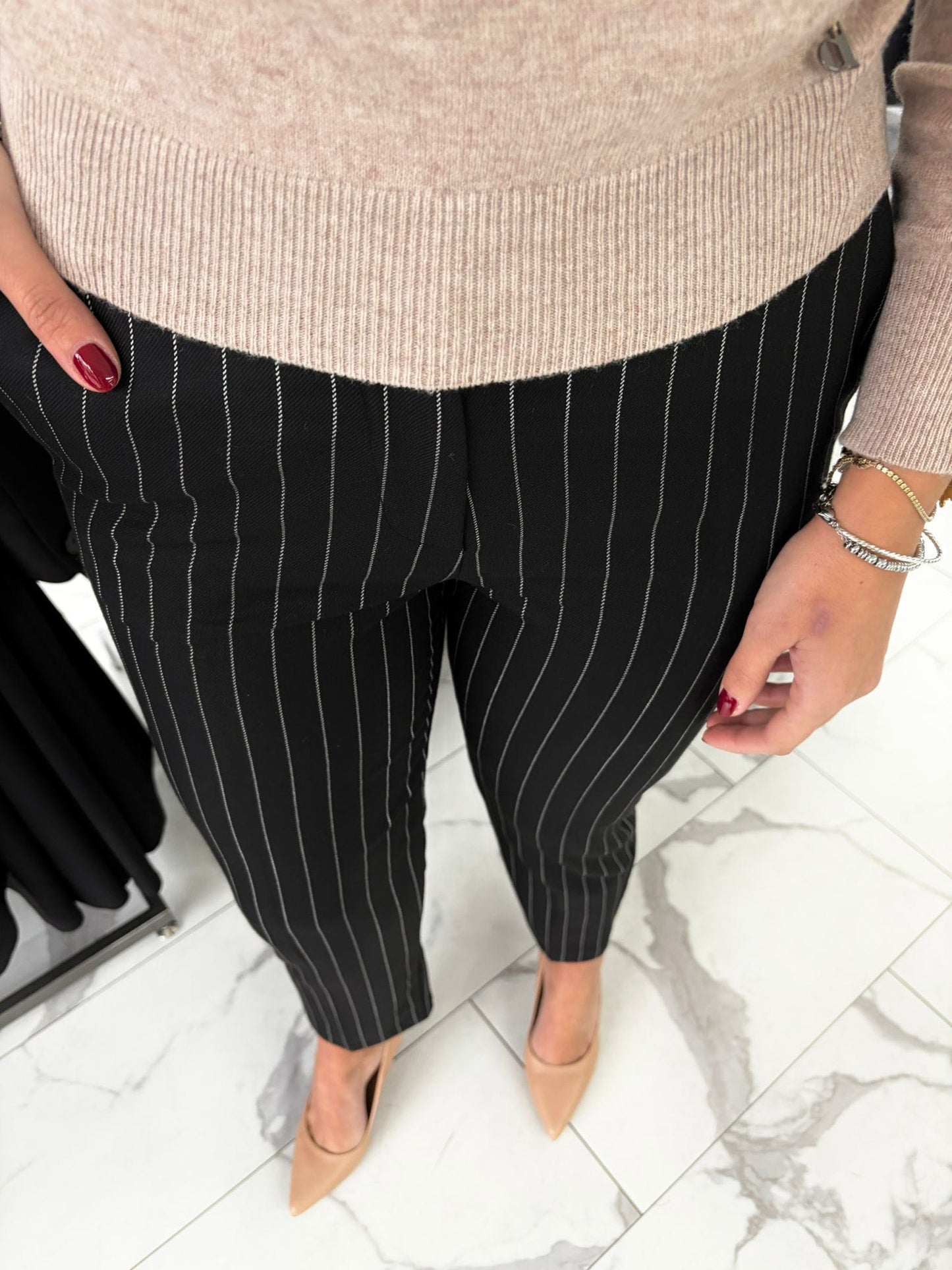 PANTALONE SIGARETTA GESSATO NERO