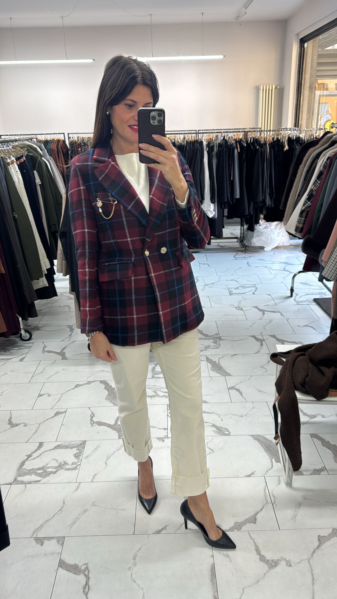 GIACCA CHECK BORDEAUX SPILLA