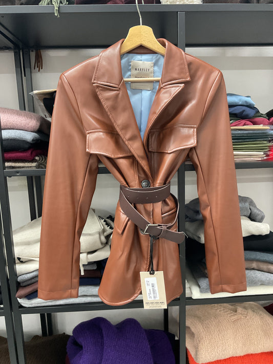 GIACCA ECOPELLE CUOIO CON CINTURA