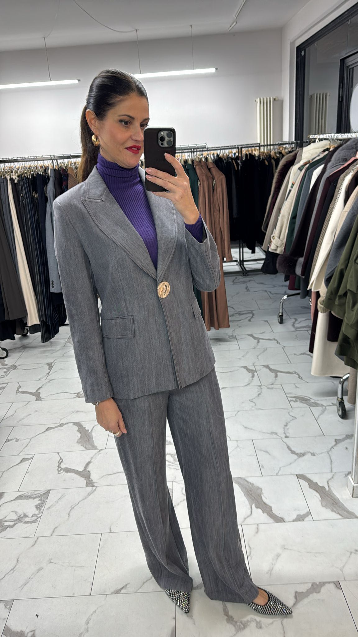 JEANS PALAZZO ELASTICO GRIGIO