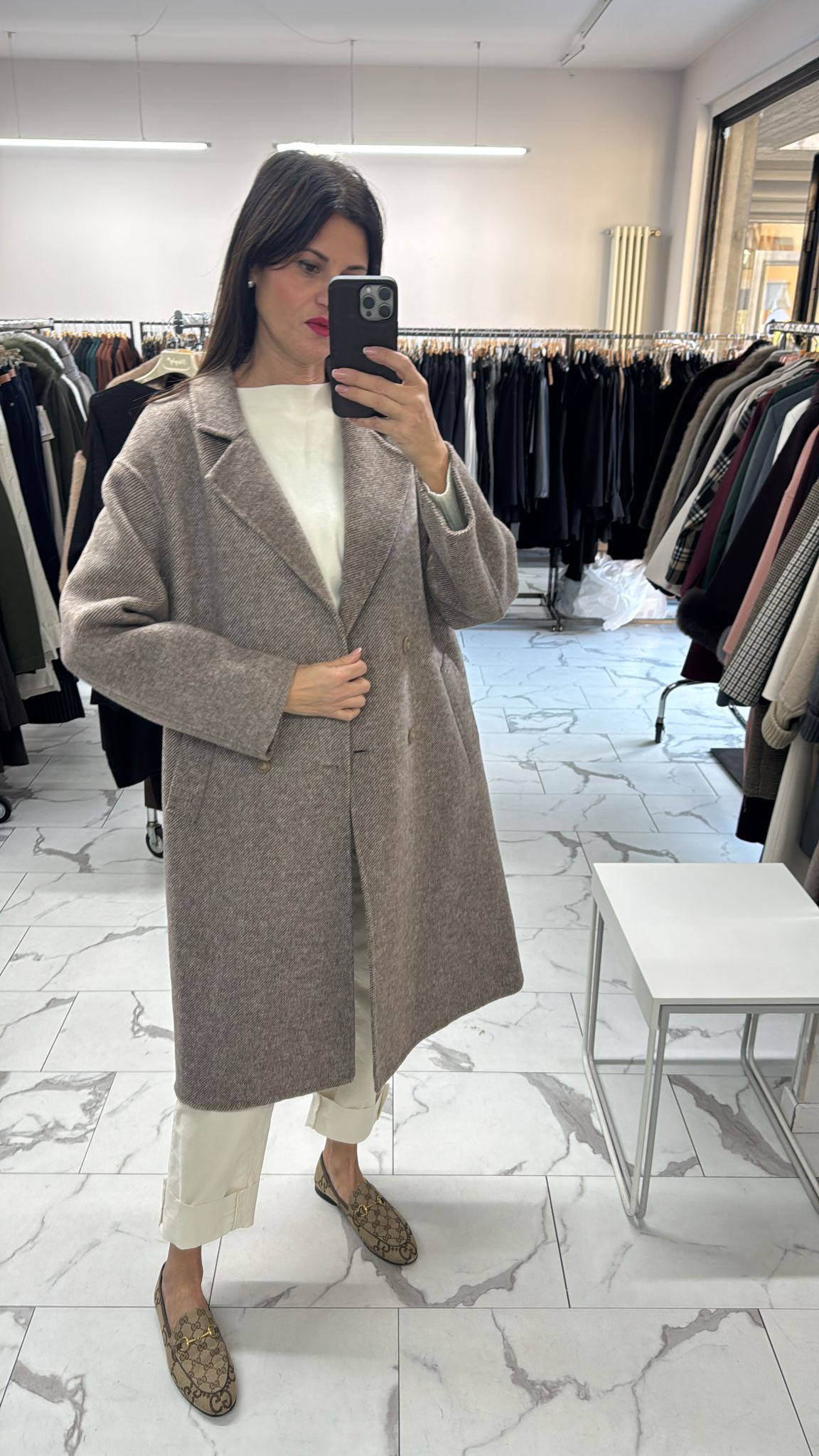 CAPPOTTO DOPPIO PETTO MISTO LANA SABBIA