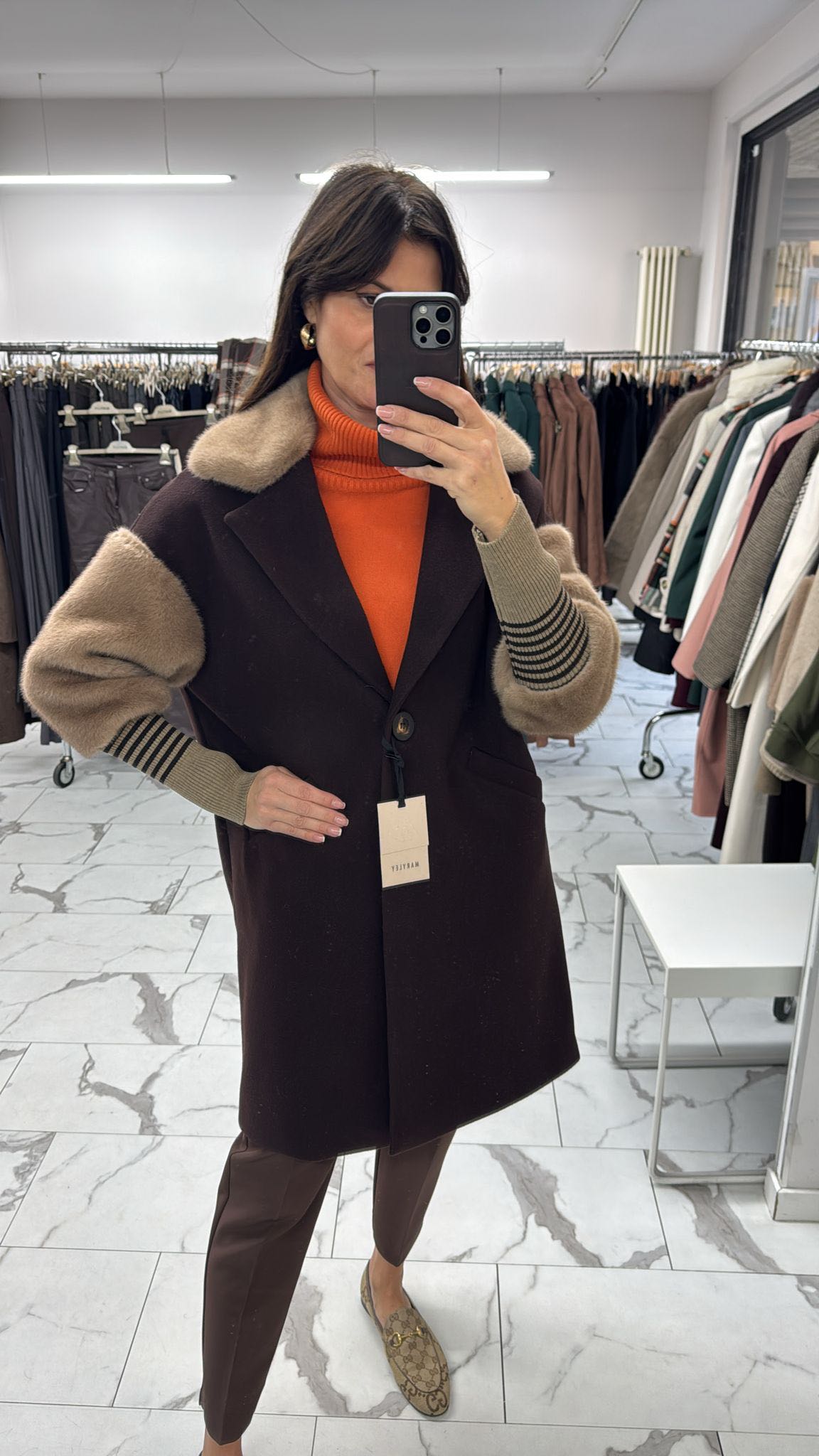 CAPPOTTO CON ECOPELLICCIA CIOCCOLATO