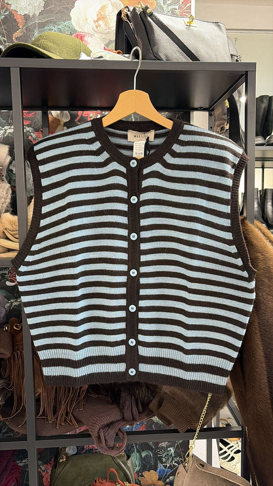 GILET RIGATO BOTTONI AZZURRO CIOCCOLATO