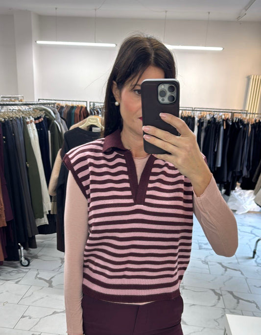 GILET RIGATO POLO ROSA BORDEAUX