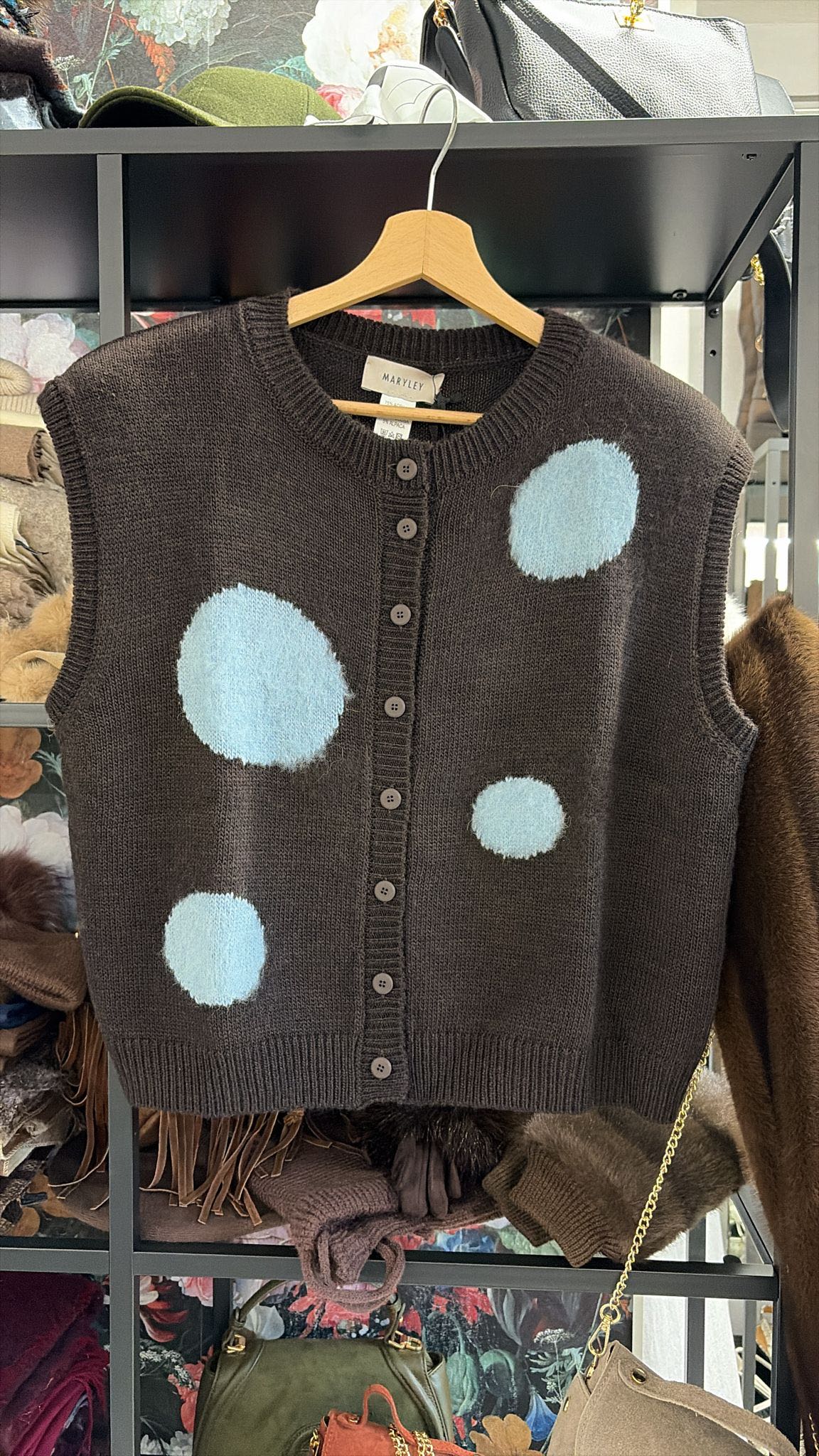 GILET BOTTONI POIS CIOCCOLATO AZZURRO