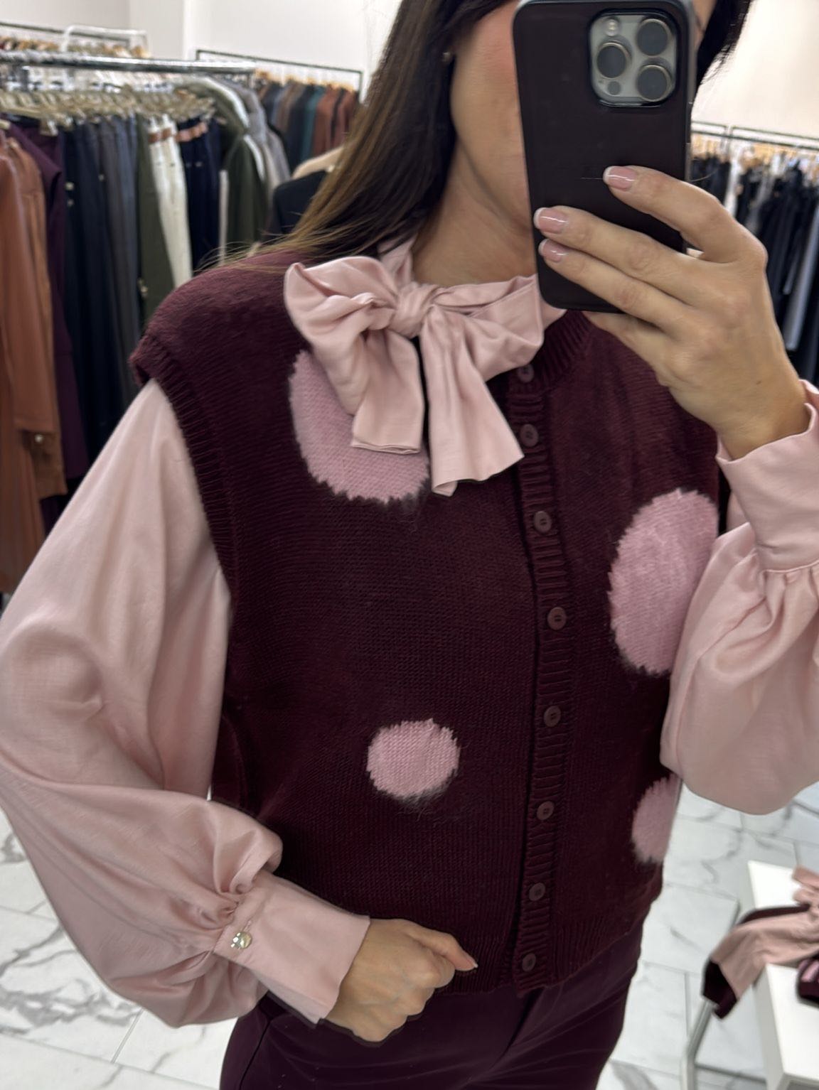 GILET BOTTONI POIS BORDEAUX ROSA