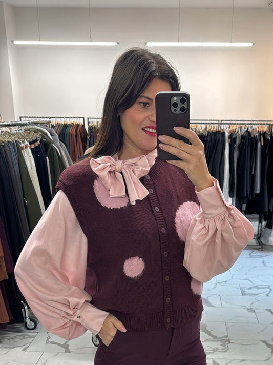 GILET BOTTONI POIS BORDEAUX ROSA